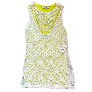 Forever 21 Cream Crochet Lace Mini Dress Lined in Yellow Size Medium NWT